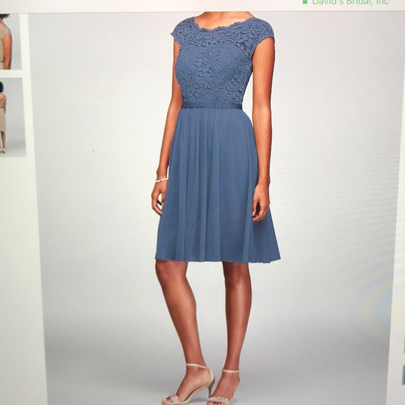 steel blue short bridesmaid dresses